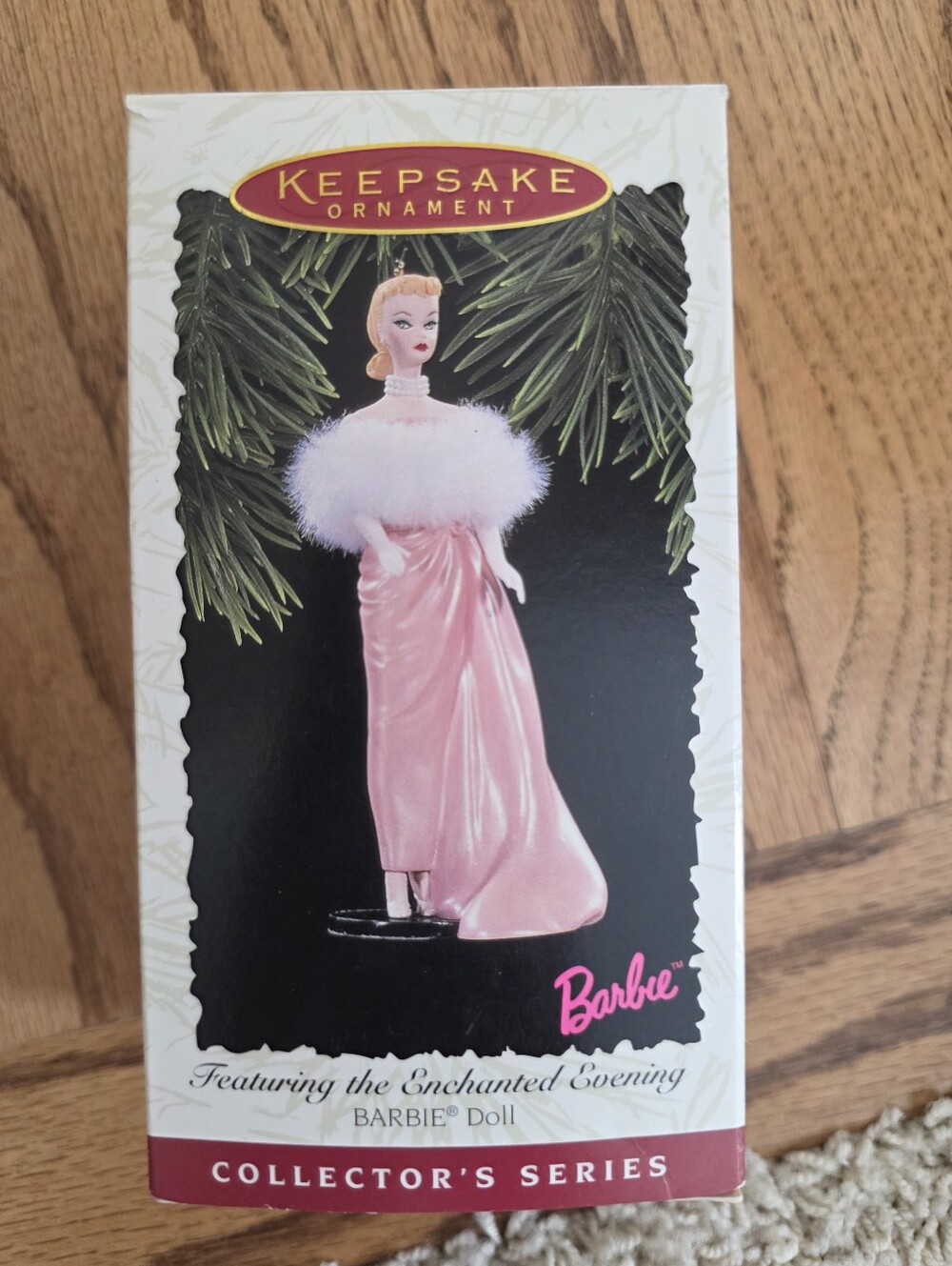 Barbie Keepsake Ornament in Pink with White Fur Trim